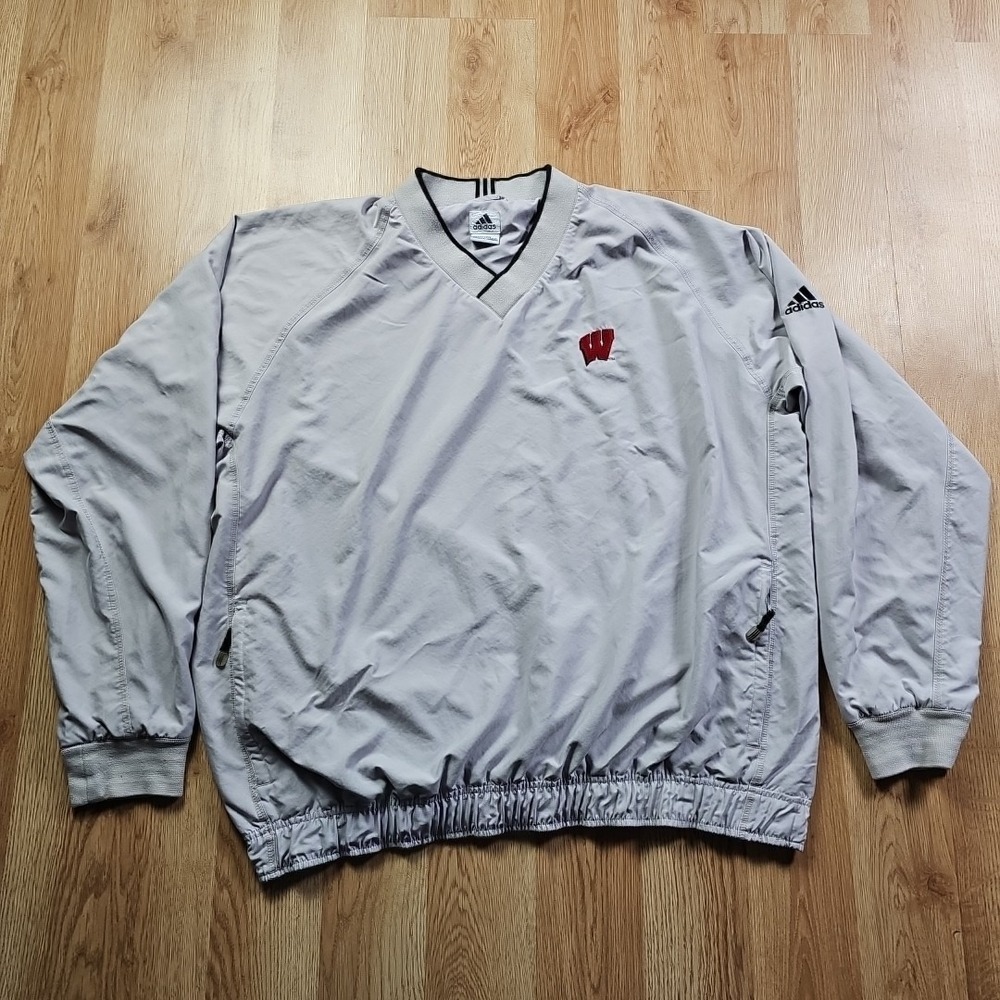 Vintage‎ Y2k Wisconsin Badgers Adidas Jacket Mens Xl Pullover Windbreaker Gray